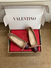 VALENTINO 26S HEELED BALLET FLATS IN BROWN CALFSKIN