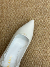 PRADA 26S POINTED TOE PUMPS 50MM IN WHITE CALFSKIN