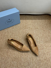 PRADA 26S POINTED TOE PUMPS 50MM IN BROWN SUEDE