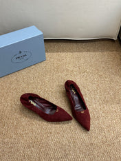 PRADA 26S POINTED TOE PUMPS 50MM IN DARK RED SUEDE