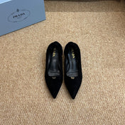 PRADA 26S POINTED TOE PUMPS 50MM IN BLACK SUEDE