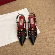 VALENTINO 26S ROCKSTUD SLINGBACK HEELS IN BLACK CALFSKIN