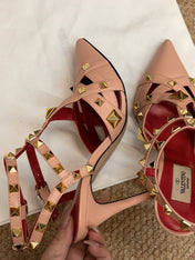 VALENTINO 26S OCKSTUD HEELS IN NUDE PEACH CALFSKIN