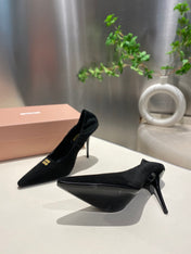 POINTED-TOE HIGH HEEL PUMPS IN BLACK SUEDE