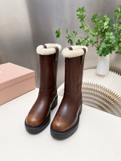 MIUMIU 26S MID CALF BOOT IN DARK BROWN CALFSKIN