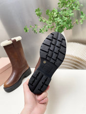 MIUMIU 26S MID CALF BOOT IN DARK BROWN CALFSKIN