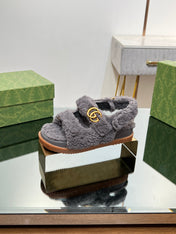 DAD SANDALS IN DARK GRAY FLEECE WITH GOLD HARDWARE