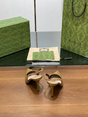 GG HIGH SLINGBACK 10.5 CM IN DIJON YELLOW GLOSSY CALFSKIN WITH GOLD HARDWARE
