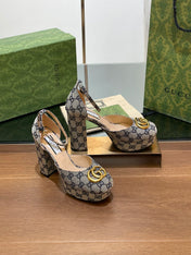 GG HIGH SANDAL 11.5 CM IN BLACK MIX BEIGE MONOGRAM JACQUARD FABRIC