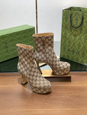 GG HIGH SANDAL 11.5 CM IN CAMEL BROWN MONOGRAM JACQUARD FABRIC