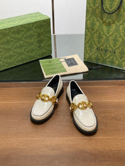 GG LOAFER SHOES IN WHITE CALFSKIN WITH GOLD HARDWARE