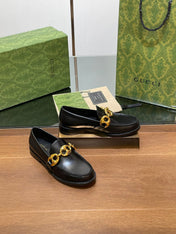 GG LOAFER SHOES IN BLACK CALFSKIN WITH GOLD HARDWARE