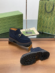 GG WOMEN'S HORSEBIT ANKLE BOOTS 4.5CM IN NAVY BLUE SUEDE