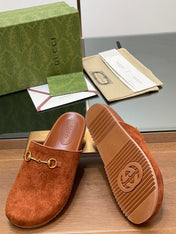 GG HORSEBIT MULE IN BURNT ORANGE EMBOSSED SUEDE AND SHEEPSKIN LINING