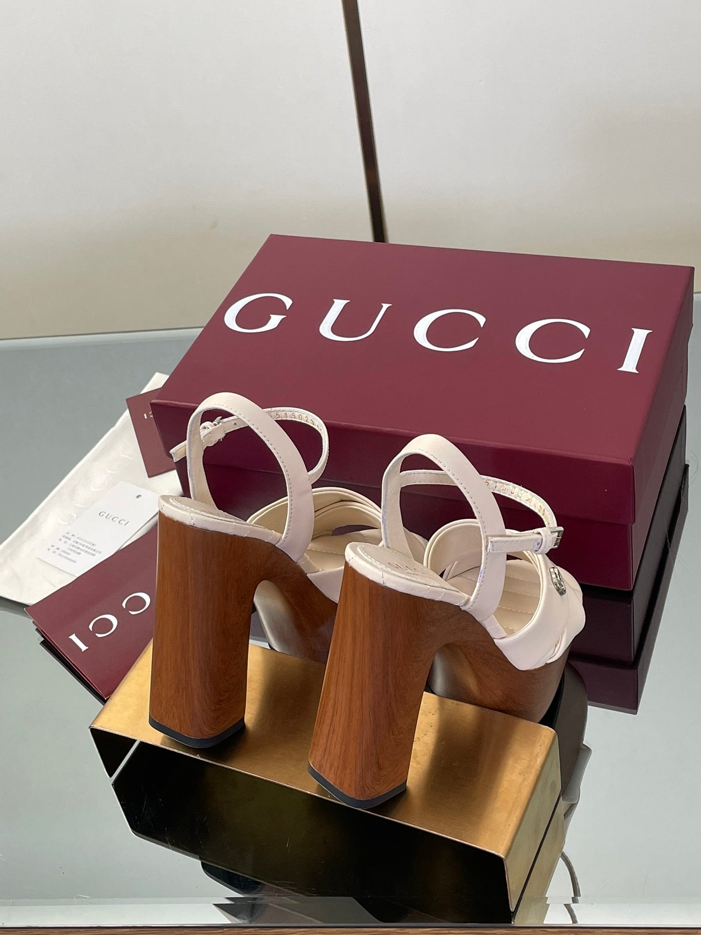 GUCCI 26S DOUBLE G LOGO PLATFORM SANDAL HEELS 130MM IN IVORY WHITE CALFSKIN
