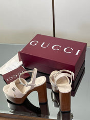 GUCCI 26S DOUBLE G LOGO PLATFORM SANDAL HEELS 130MM IN IVORY WHITE CALFSKIN