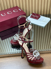 GUCCI 26S HIGH-HEELED SANDALS 125 MM IN DARK RED CALFSKIN