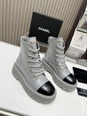 SHORT BOOTS IN SLATE GREY MIX BLACK COWHIDE