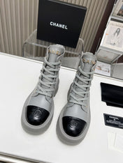 SHORT BOOTS IN SLATE GREY MIX BLACK COWHIDE