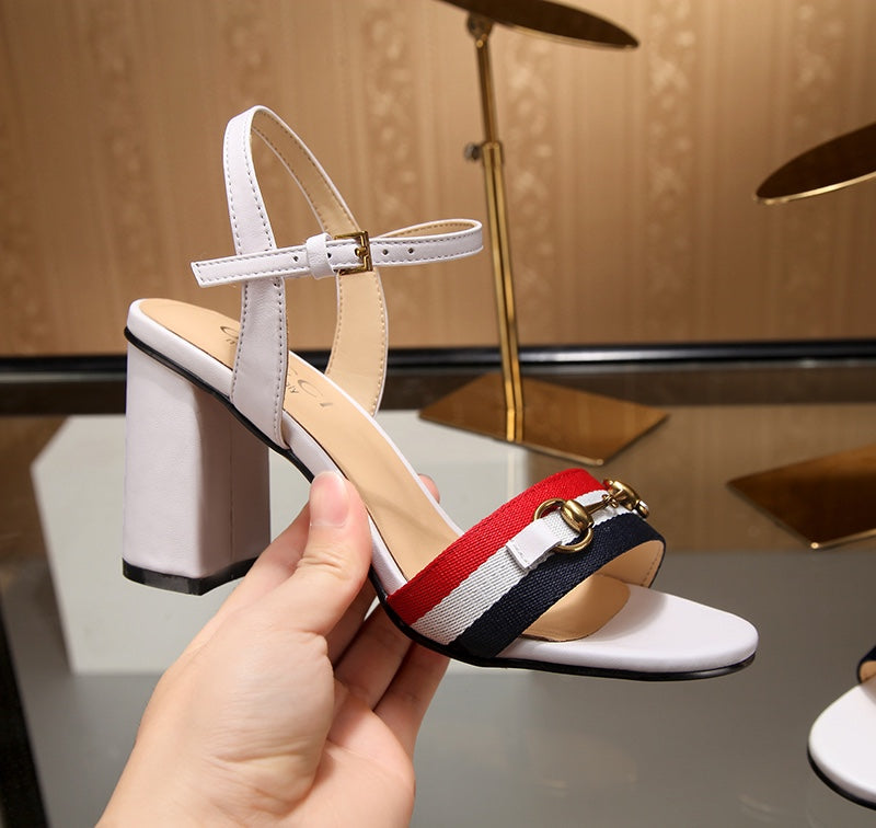 GG HIGH HEELS SANDAL 80 IN WHITE CALFSKIN MIX FABRIC