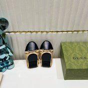 GG BALLET SUPER SLIM BUCKLE BLACK AND CREAM LAMBSKIN