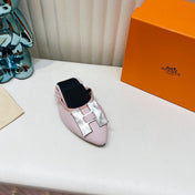 H-BUCKLE BALLLET FLAT LIGHT PINK CALFSKIN