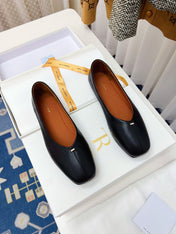 THE ROW 26S SQUARE TOE BALLET FLATS IN BLACK CALFSKIN