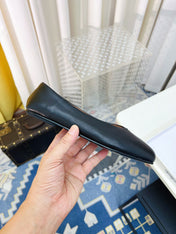 THE ROW 26S SQUARE TOE BALLET FLATS IN BLACK CALFSKIN