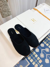 THE ROW 26S ROUND TOE MULES IN NAVY BLUE SUEDE