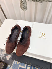 THE ROW 26S BALLET FLATS IN DARK BROWN SUEDE ELASTIC TRIM WITH BOW