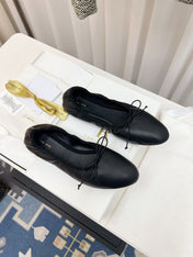 THE ROW 26S BALLET FLATS IN BLACK CALFSKIN ELASTIC TRIM WITH BOW
