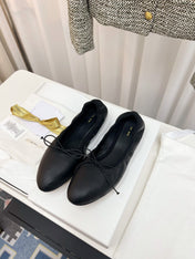 THE ROW 26S BALLET FLATS IN BLACK CALFSKIN ELASTIC TRIM WITH BOW
