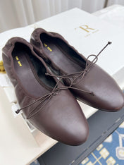 THE ROW 26S BALLET FLATS IN DARK BROWN CALFSKIN ELASTIC TRIM WITH BOW