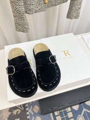 THE ROW 26S BUCKLED MULE CLOGS IN BLACK SUEDE