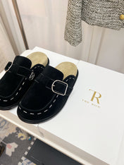 THE ROW 26S BUCKLED MULE CLOGS IN BLACK SUEDE