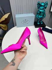 PRADA 26S POINTED TOE PUMPS STILETTO HEEL 80MM IN FUCHSIA PINK SATIN