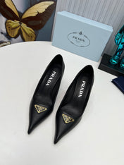 PRADA 26S POINTED TOE PUMPS STILETTO HEEL 80MM IN BLACK CALFSKIN
