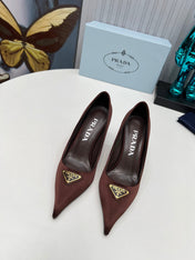 HIGH-HEEL PUMPS IN CHOCOLATE BROWN SATIN
