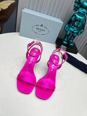 PRADA 26S ANKLE STRAP SANDALS STILETTO HEEL 80MM IN FUCHSIA PINK SATIN