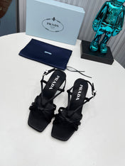 PRADA 26S STRAPPY SANDALS STILETTO HEEL 60MM IN BLACK SATIN