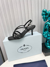 PRADA 26S STRAPPY SANDALS STILETTO HEEL 60MM IN BLACK CALFSKIN
