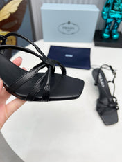 PRADA 26S STRAPPY SANDALS STILETTO HEEL 60MM IN BLACK CALFSKIN