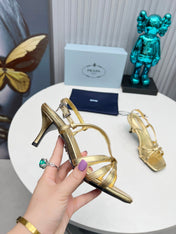 PRADA 26S STRAPPY SANDALS STILETTO HEEL 60MM IN GOLD CALFSKIN