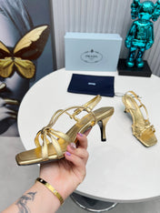 PRADA 26S STRAPPY SANDALS STILETTO HEEL 60MM IN GOLD CALFSKIN