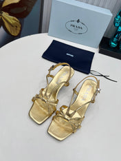 PRADA 26S STRAPPY SANDALS STILETTO HEEL 60MM IN GOLD CALFSKIN