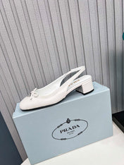PRADA 26S ROUND TOE SLINGBACK PUMPS 40MM IN WHITE CALFSKIN WITH BOW