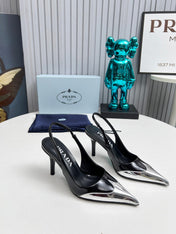 HIGH SLING BACK PUMPS IN SILVER MIX BLACK GLOSSY CALFSKIN