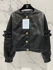 CHANEL 25S ROUND-NECK LEATHER JACKET 410