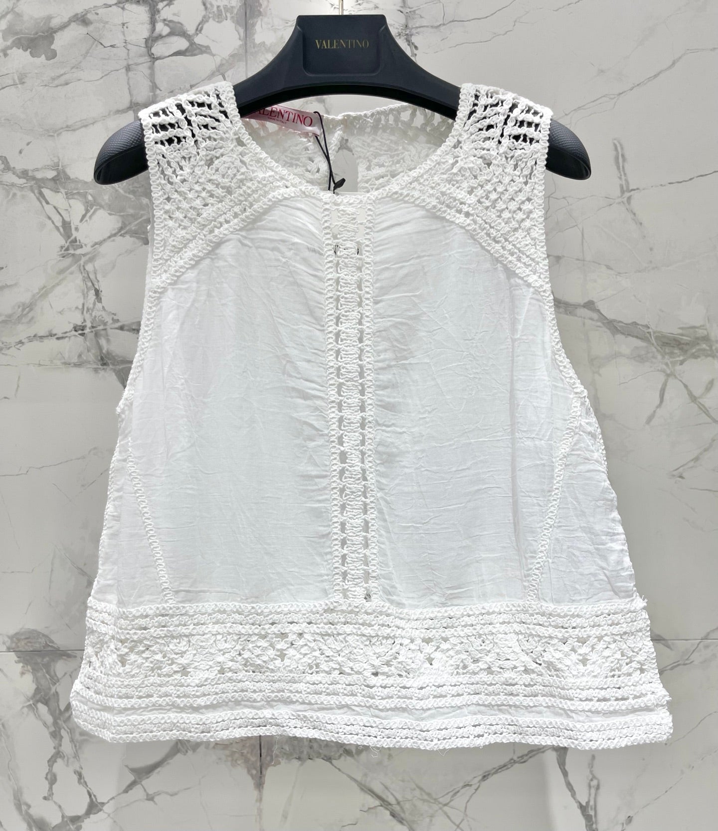 VALENTINO 26S SLEEVELESS CROCHET-TRIM TOP 449