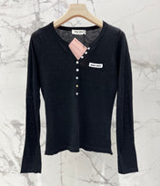 MIUMIU 26S V-NECK BUTTONED LONG-SLEEVE KNIT TOP 1430